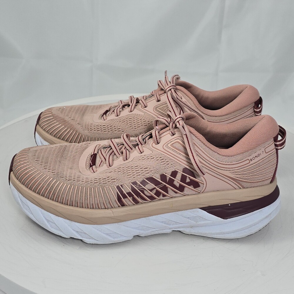 Hoka One One Bondi-7 Women 9 Misty Rose Pink Comfort Running Sneakers Shoes